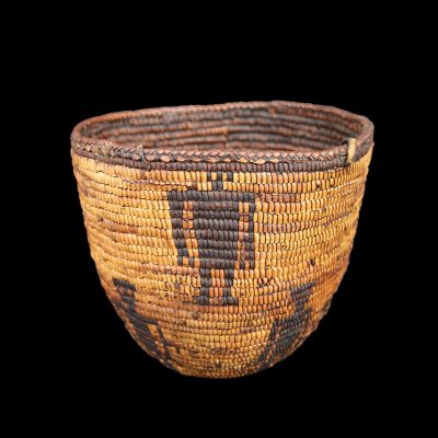 Very Rare Early Western Washington Puget Sound Salish Hard Basket With Human Figures Nisqually Cowlitz